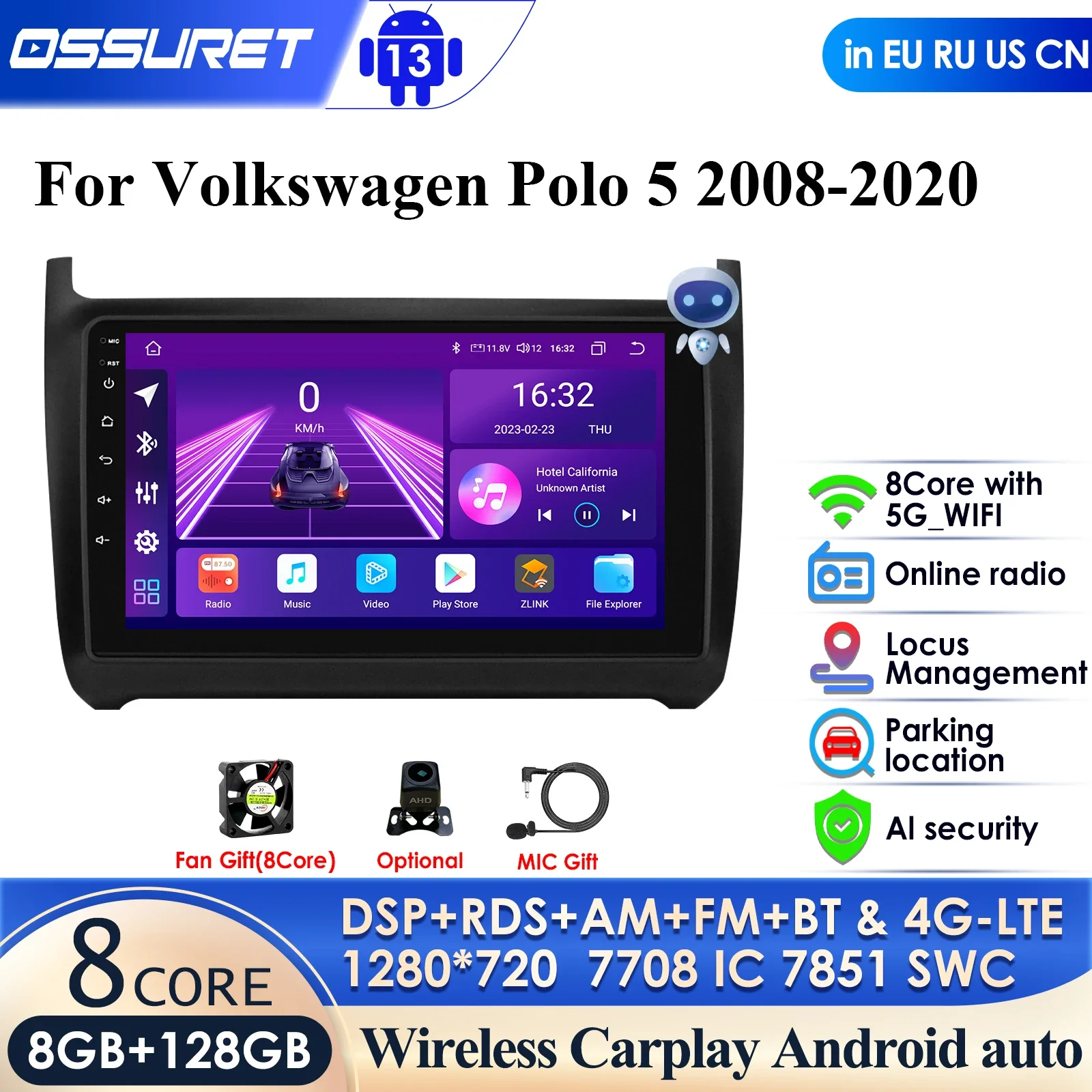 

360 Camera Carplay 4G 2Din Android Car Radio for Volkswagen Polo 5 2008-2020 Multimedia Video GPS DSP AI Intelligent Player RDS