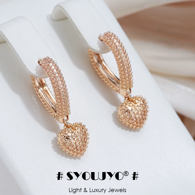 SYOUJYO Vintage 585er Roségold Farbe Herz Tropfen Ohrringe Für Frauen Braut Hochzeit Edlen Schmuck Jahrestag Luxus Liebhaber Ohrringe