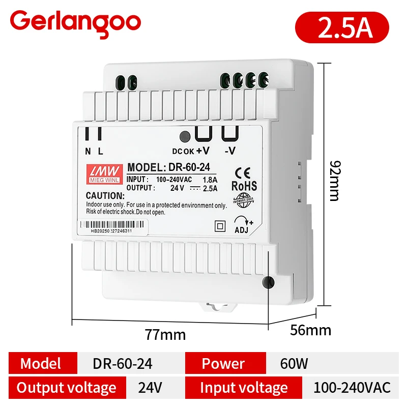 15W 30W 45W 60W Einzelausgang DC 5V 12V 24V Industrielles DIN-Schienen-Netzteil Schalter Eingang 100-240VAC DR-15 DR-30 DR-45 DR-60