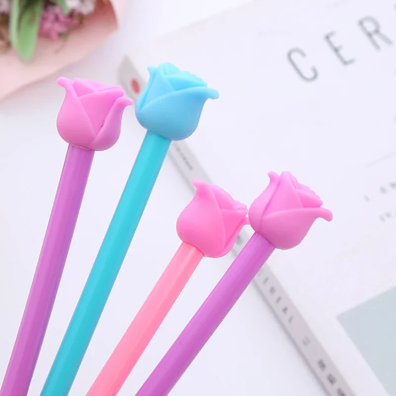 Rose Gel Pen Cartoon Flower Shape Student Pen Creative Stationery Office Supplies Water-based Signature Pen Pretty Stationery