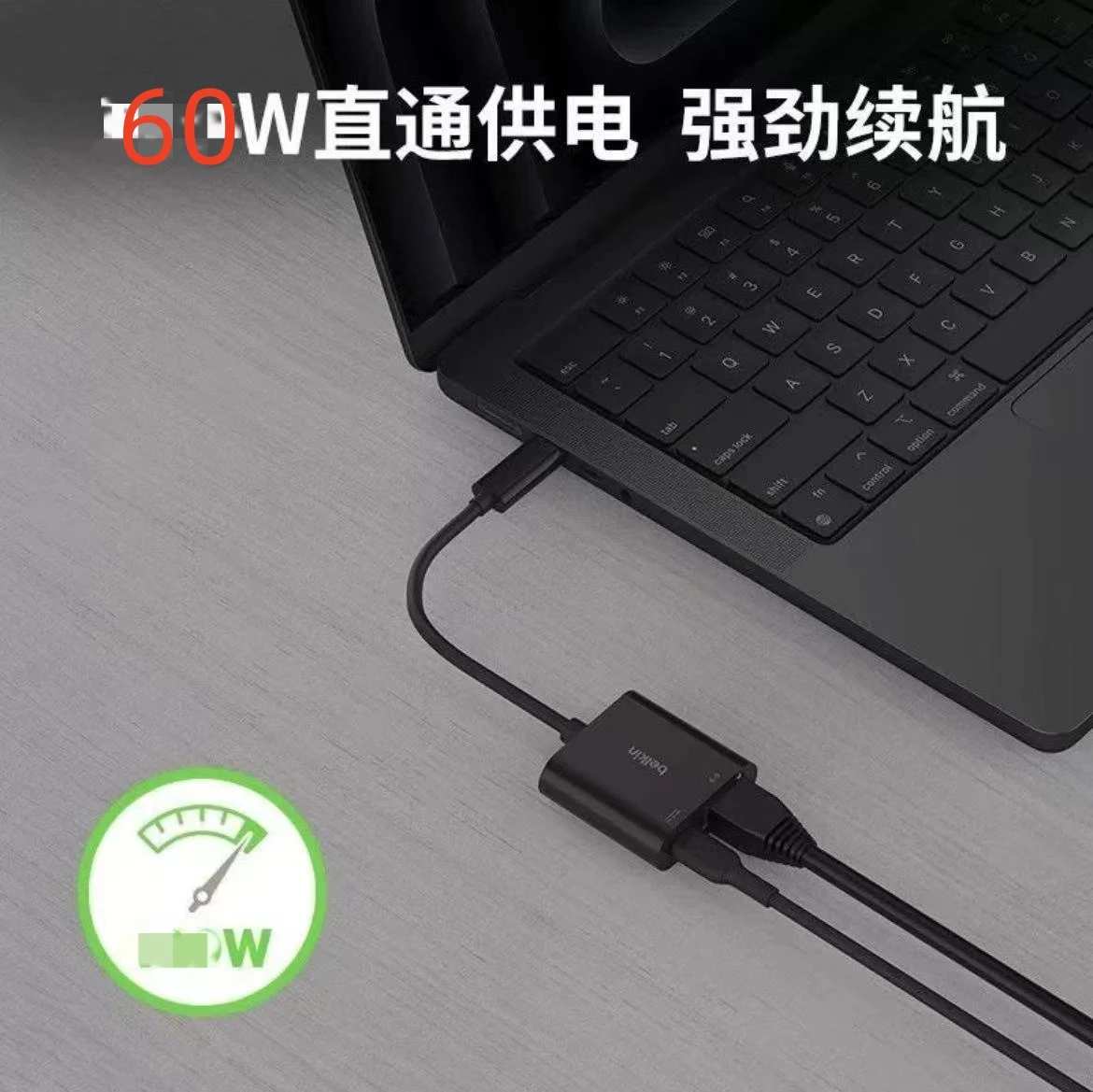 Para Belkin Typec Adaptador USB a interfaz Convertidor 2 en 1 PD Carga rápida 60W