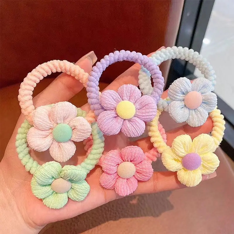 2PCS New Lovely 6 Colors Flower Girls Kids Elastic Hair Bands Hair Accessories Children Hair Ties Baby Headwear