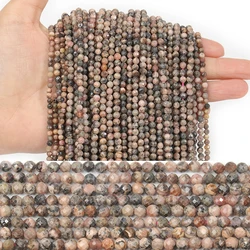 Natural Stone Black Lace Rhodonite Faceted Round Loose Beads 2/3/4mm For Jewelry Making DIY Charms Bracelet Necklace 15 inch
