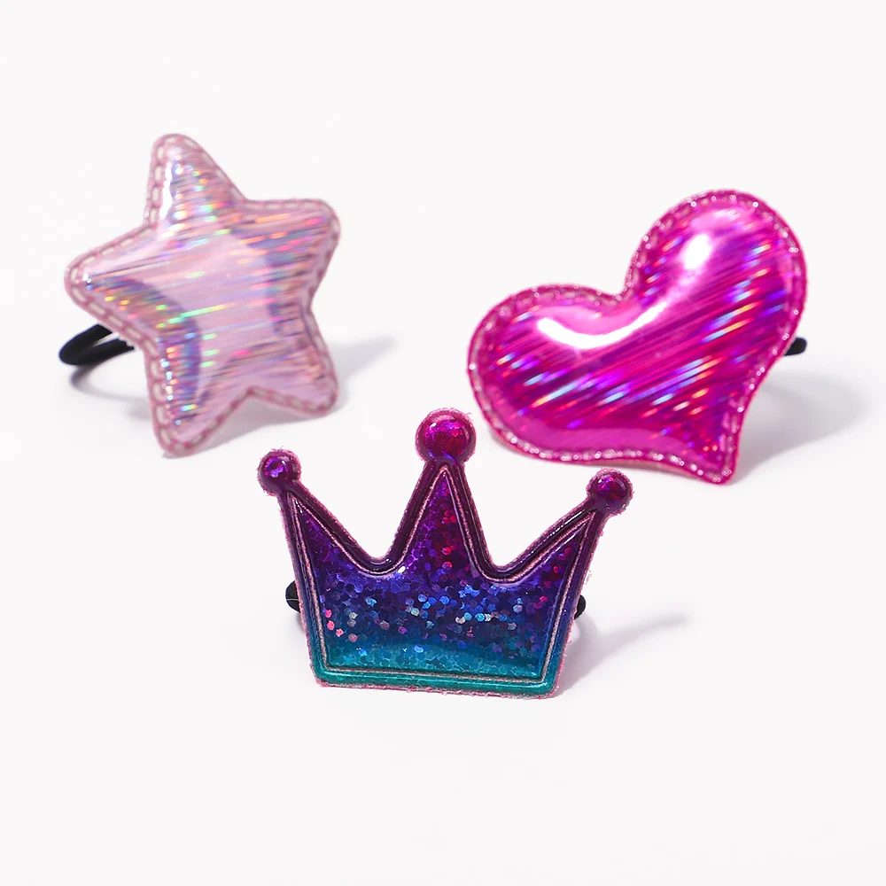 5/10/15 Pcs/Set Glitter Star Crown Heart Hair Ties Girls Cute Rainbow Solid Hairbands Boutique Headwear Fashion Hair Accessories