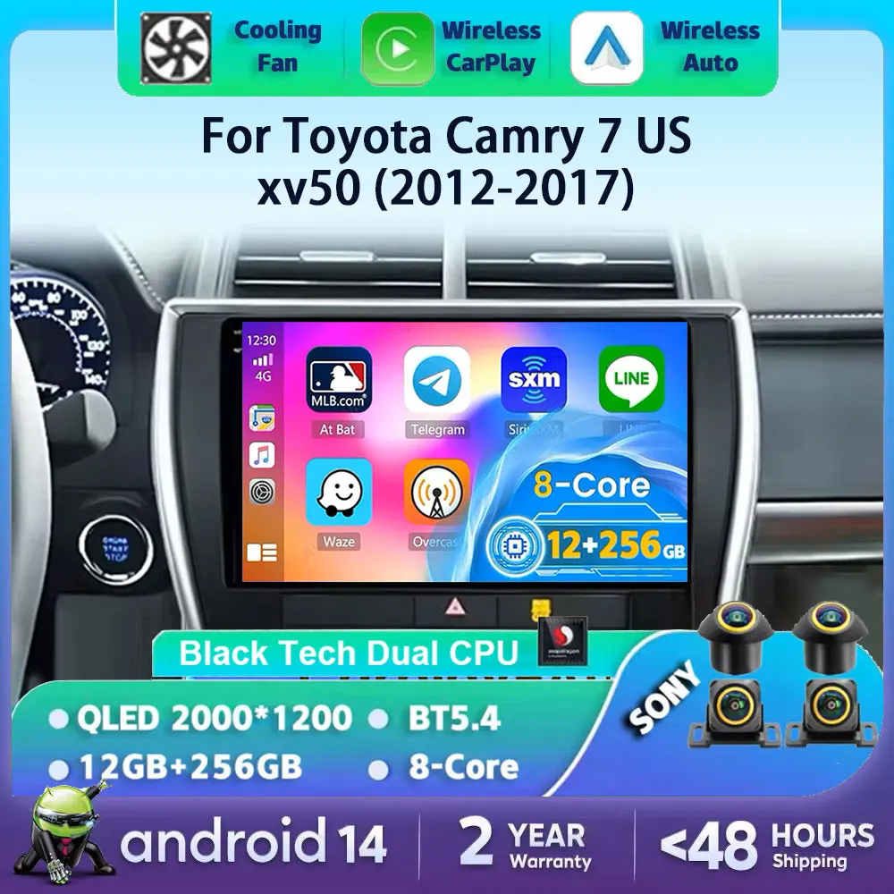 

Android 14 Car Radio For Toyota Camry 7 XV 50 55 US Version 2012-2017 Car Radio Multimedia Video Player Navigation GPS 4G WIFI