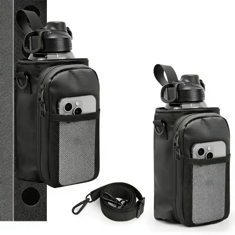 Water Bottle Holder Bag with Shoulder Strap,Gym Hanging Carrier with Phone Pocket, Portable Pouch for Gym Outdoor Travel Workout