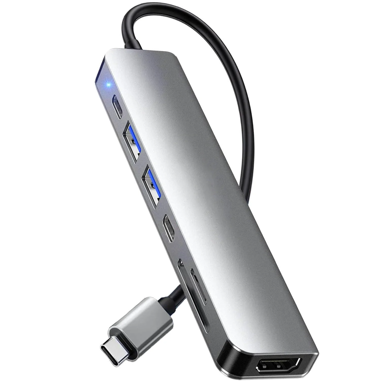 

Адаптер USB C-концентратора 7-в-1 с 4K HDMI-совместимым устройством чтения карт USB + SD + PD100W для ноутбука/планшета/телефона Thunderbolt3 Macbook Air/Pro