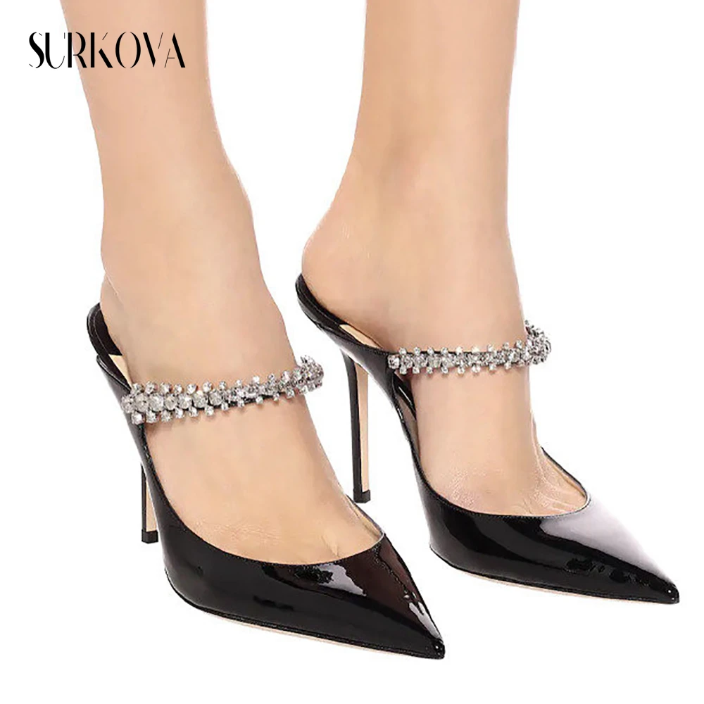 

Crystal Horizontal Strap Stilettos Solid Color Hollow Shallow High Heel Pumps Solid Color Simple Slingback Sandals Women Shoes