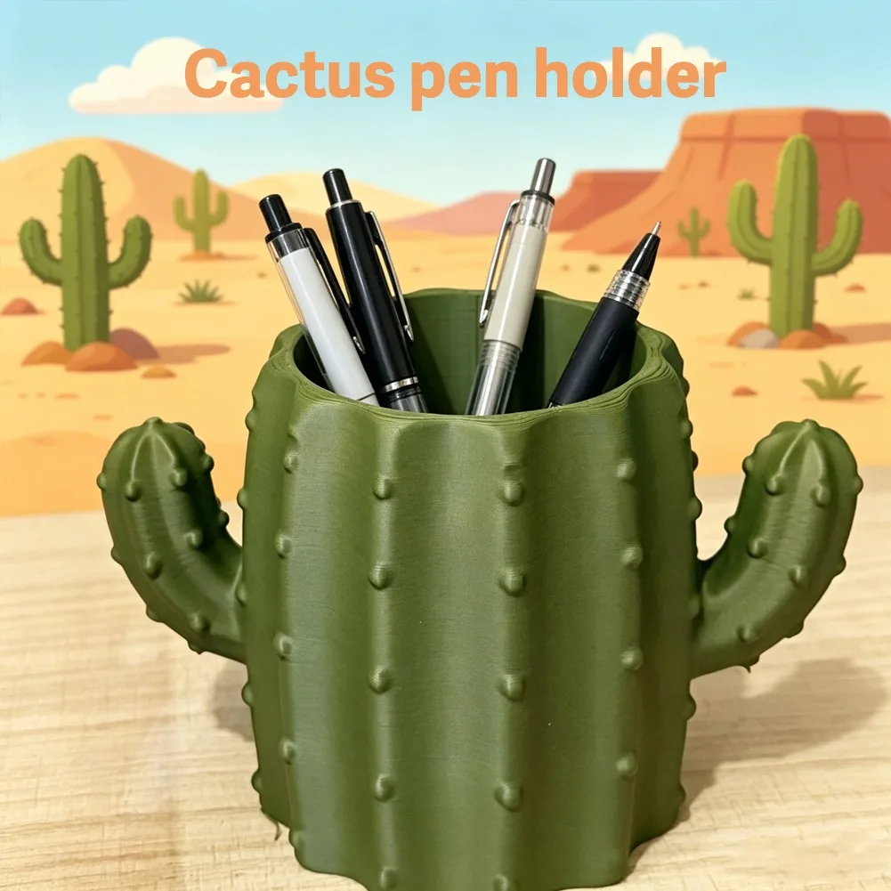 Cartoon Cactus Pen Holder Table Multifunctional Stationery Brush Storage Pot Apple Pencil Racks School Office Ornament Decor