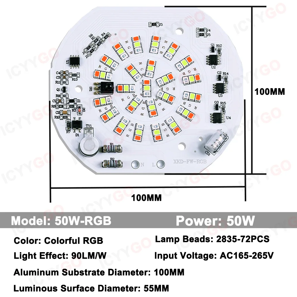 Imagem -03 - Placa de Fonte de Luz Rgb Led 20w 30w 50w 100w Ac220v sem Driver Smd2835 Holofote Externo Painel de Holofote de Jardim