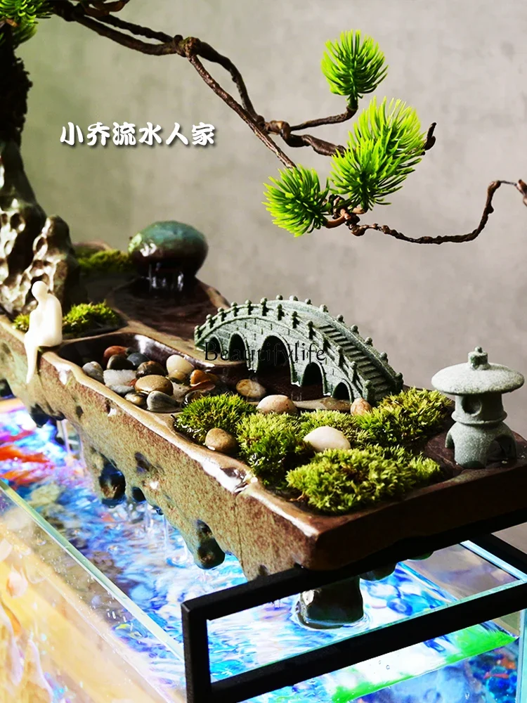 

yj9 Lucky Glass Fish Globe New Chinese Desktop Rockery Loop Make a Fortune as Endless as Flowing Water Ornaments