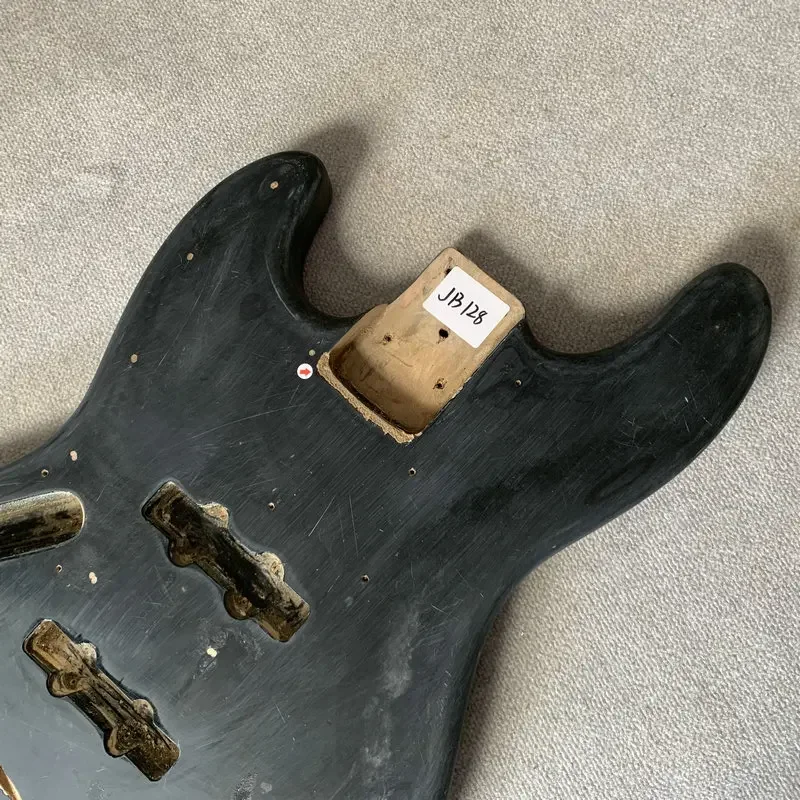 Black Solid Wood 4-String Electric Guitar Bass Body JB Pickups Left-Hand Customizable DIY Bass Guitar Part with Paints Scratches
