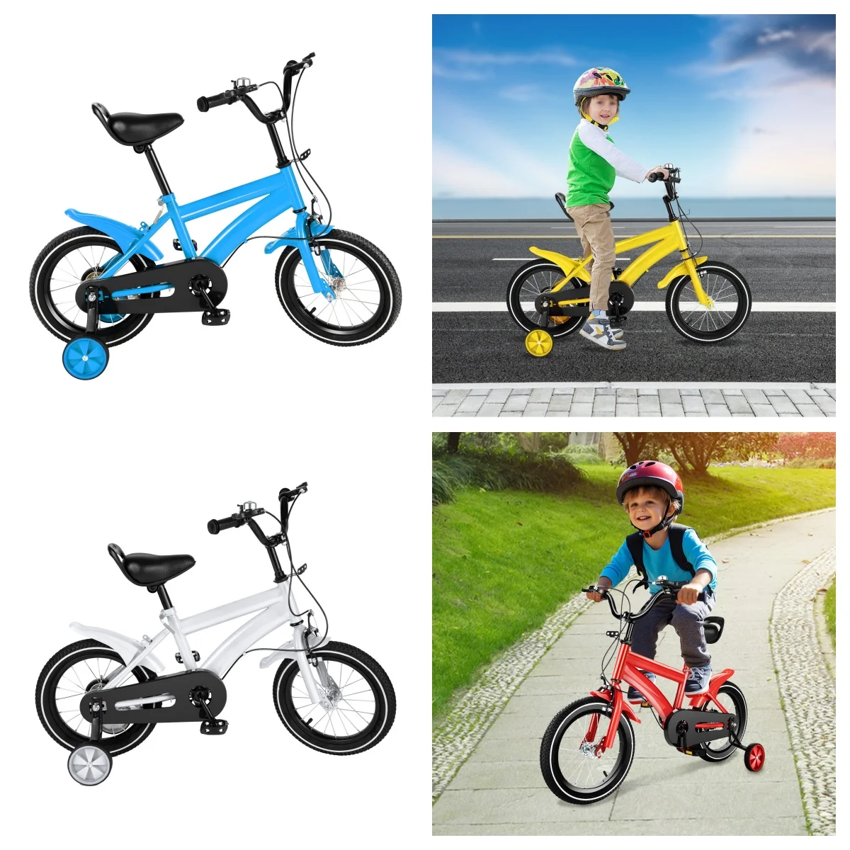 14-inch Children's Bicycle with Carbon Steel Frame and Auxiliary Wheels Suitable for Children Aged 3-6 Years Old