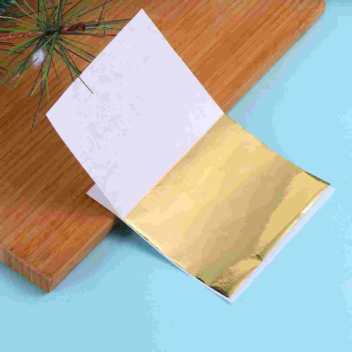 100 Sheets 9x9cm Imitation Gold Leaf Sheet Foil Paper for Manicure Clay Gilding Paint Makeup Crafting Decoration (Golden)