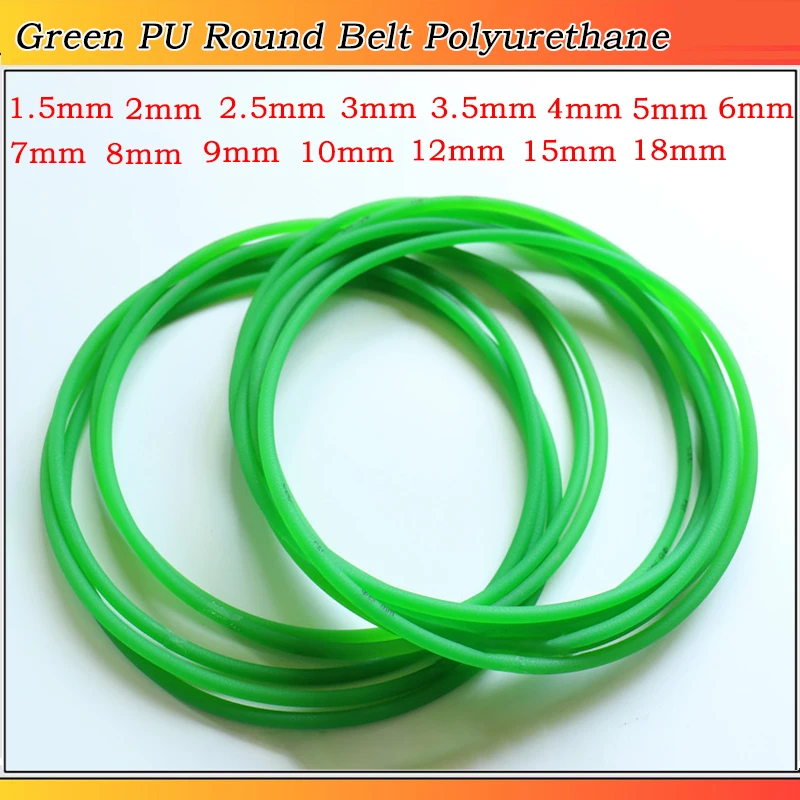 

1/10M 1.5/2/2.5/3/3.5/4/5/6/7/8/9/10/1215/18mm Green Polyurethane Belt PU Round Belt Round Strip Drive Belt Rough Surface