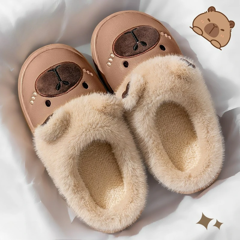 بو للماء كابيبارا النعال القطيفة الكرتون كابيبارا أحذية قطنية مريحة الانزلاق على منزل زوجين النعال لغرفة النوم في الأماكن المغلقة