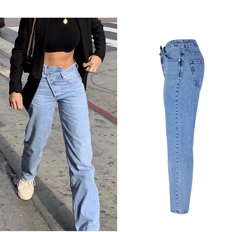 New Women's High-waist Solid Jeans Flared Large Size Casual Fashion Irregular Autumn and Winter Wide-leg Skinny Jeans for Women