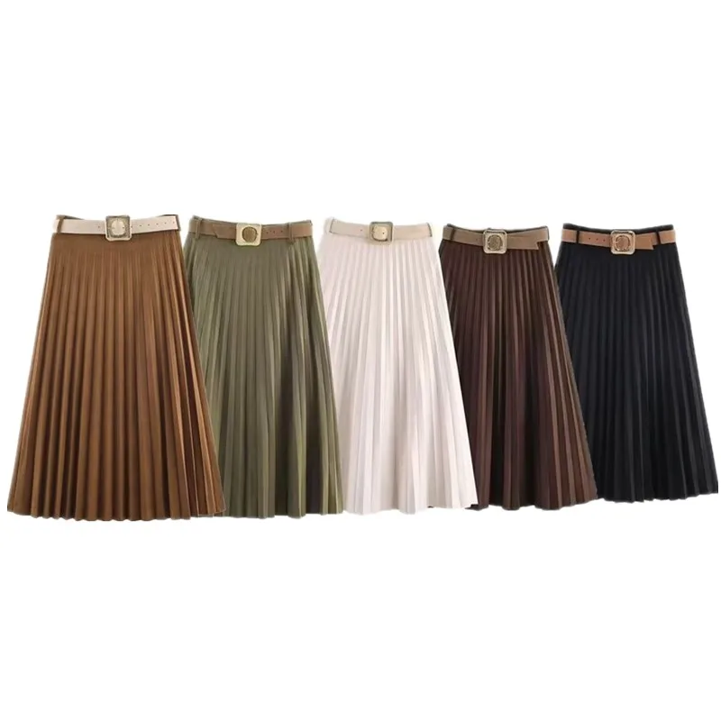 

Осень 2023. Новая женская юбка-миди с поясом. Универсальный плиссированный дизайн с запахом. Повседневные европейские юбки со стойкой.