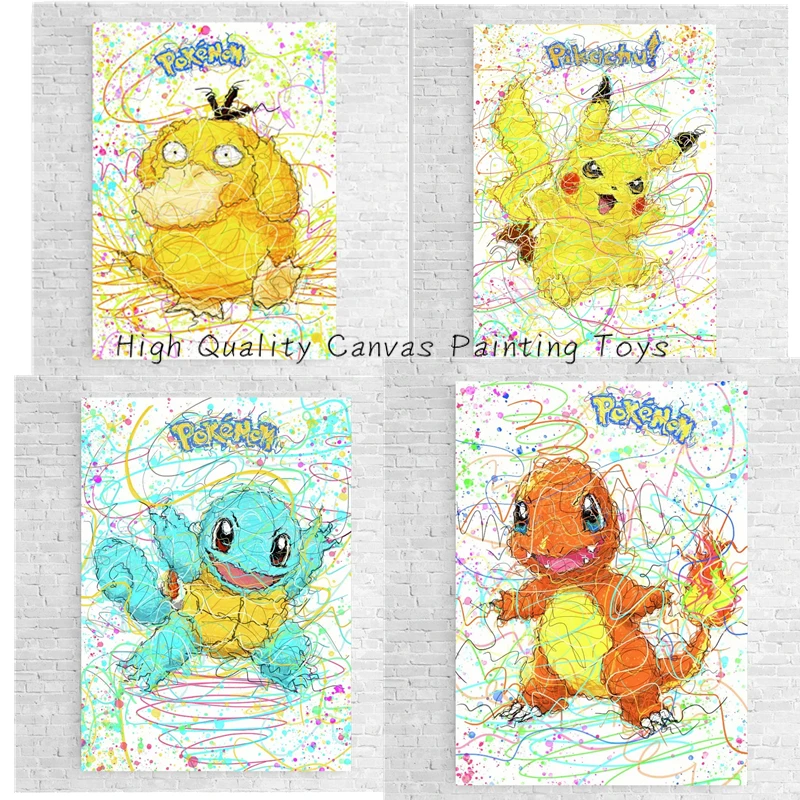 Pokemon Lovely Graffiti Messy Lines Anime Figures Pikachu Painting Canvas Posters and Prints Wall Art Picture for Living Room