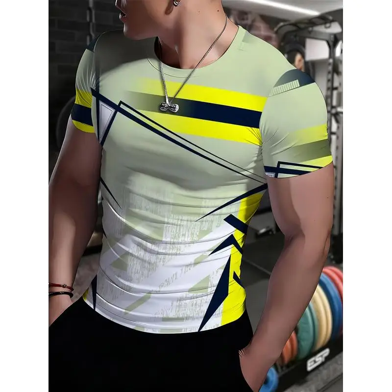 Men's Western Print Quick Dry Athletic T Shirt Stretchy Tight Fitness Top Breathable Sweat Wicking Muscle Emphasizing Training