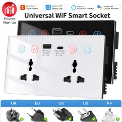 Tuya WiF Smart Socket AC100 ~ 240V spina universale a parete con USB Type-C Touch Switch APP Power Monitor 4-in-1 per Alexa Google