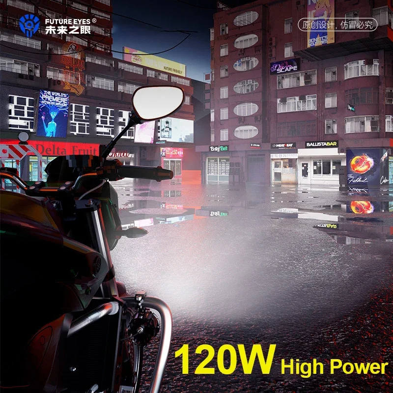 Future Eyes F20P Motorcycle Spotlight 120W High Power LED Lights Ultra Bright Fog Lamps with Fill Light Auxiliary Driving Lights