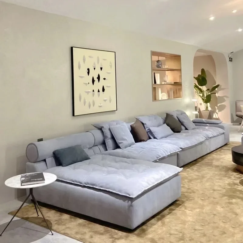 Minimal straight row large flat layer combination module tofu block designer living room down sofa