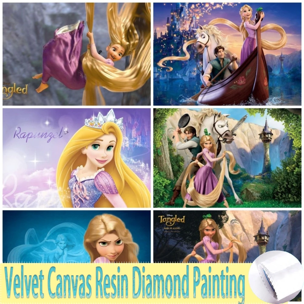 Disney Movie Tangled Princess Rapunzel Velvet Canvas Resin Diamond Painting Cross Stitch Kits Embroidery Handicraft Mosaic Home