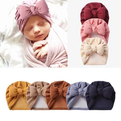 Faux Kaschmir Baby Hut Warme Herbst Winter Beanies Solide Bogen Topknot Motorhaube Infant Jungen Mädchen Caps Neue Turban Headwraps