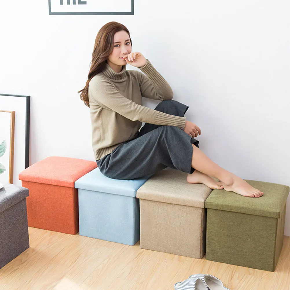 

Foldable Storage Stool Cotton Canvas Household Container Suitable Size Collapsible Design Kids Room Playroom Nursery Closet