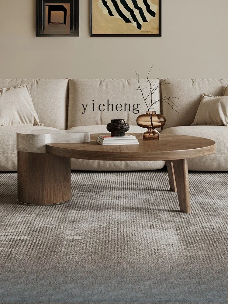 B2 Medieval Style Solid Wood Coffee Table Living Room Household Small Apartment Simple Cream Style Round Cloud Coffee Table