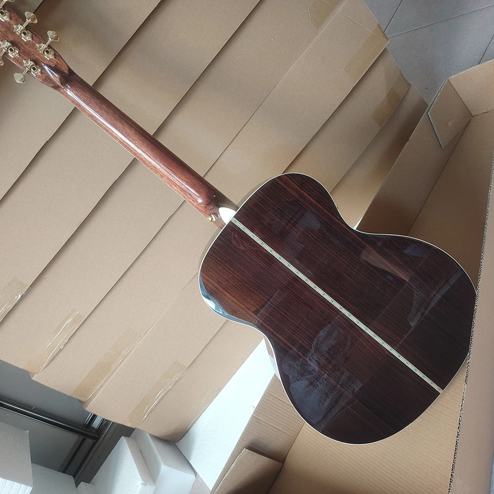 شحن مجاني جودة عالية MD-OM42 الغيتار الشعبي الصوتي في المخزون شجرة التنوب لوحة القيقب عظم البقر الجوز هدية عيد ميلاد سعيد #2