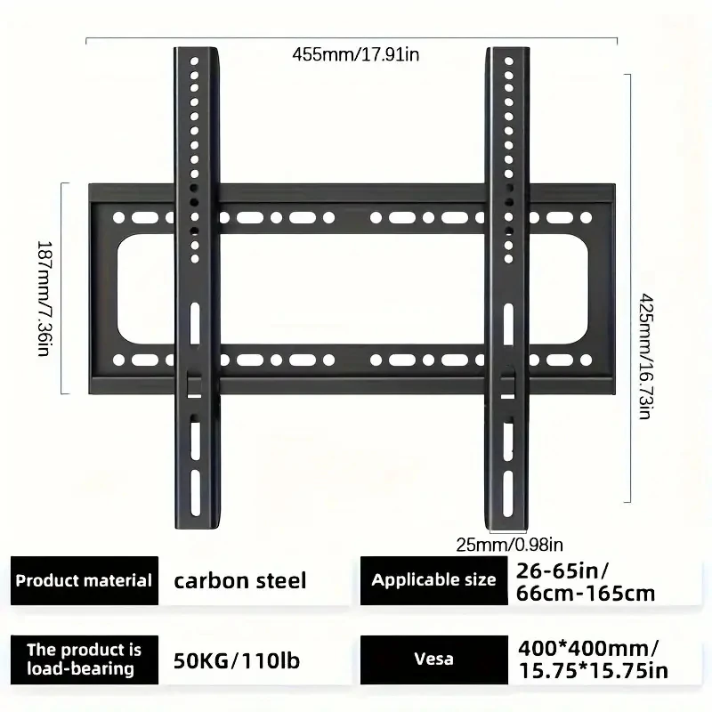 Support mural universel pour TV pour la plupart des téléviseurs plasma LED de 26 à 65 pouces jusqu'à VESA 400 x 400 mm et capacité de chargement de 110 lb