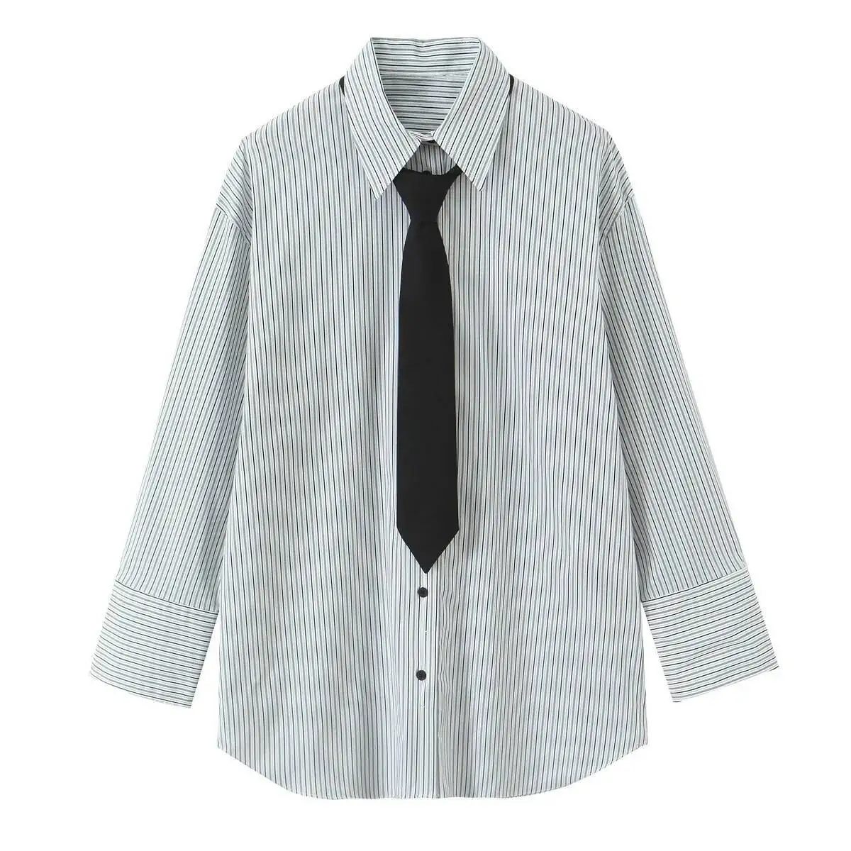 

Loose Stripe Casual Shirt Long Sleeve Women's Fashion Spring Autumn New Style Classic Neck Design Versatile Outerwear