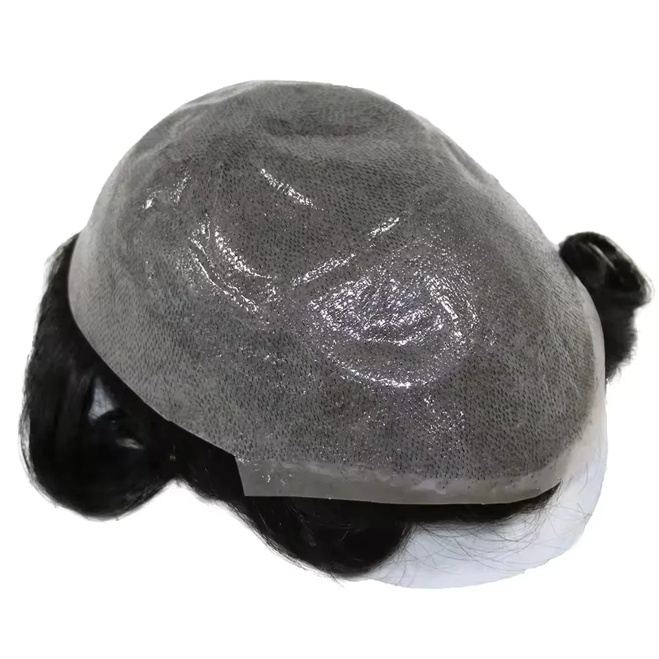 80%-100% الكثافة 0.02-0.03 مللي متر دائم سوبر رقيقة الجلد رجالي الشعر المستعار الأوروبي شعر الإنسان الذكور شعر مستعار شقراء أسود رمادي الاصطناعية الشعر