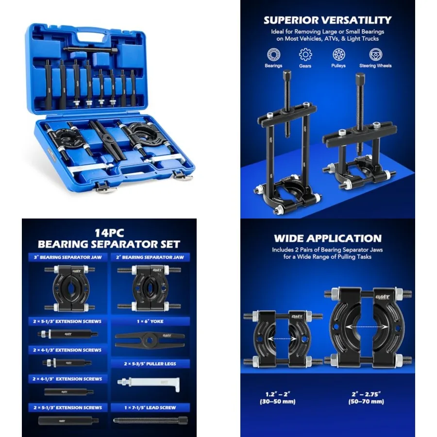 

Bearing Puller Set, 5 Ton Capacity Bearing Separator, Pinion Wheel Bearing Removal Kit with 2 and 3 Jaws, Wheel Hub Axle Puller