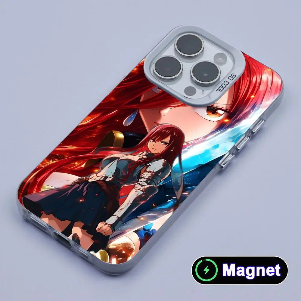 Funda para Teléfono Fairy Tail Erza para iPhone 17 16 15 14 13 12 11 X XR XS Air Pro Max Plus, Colorida, Plateada, con Imán