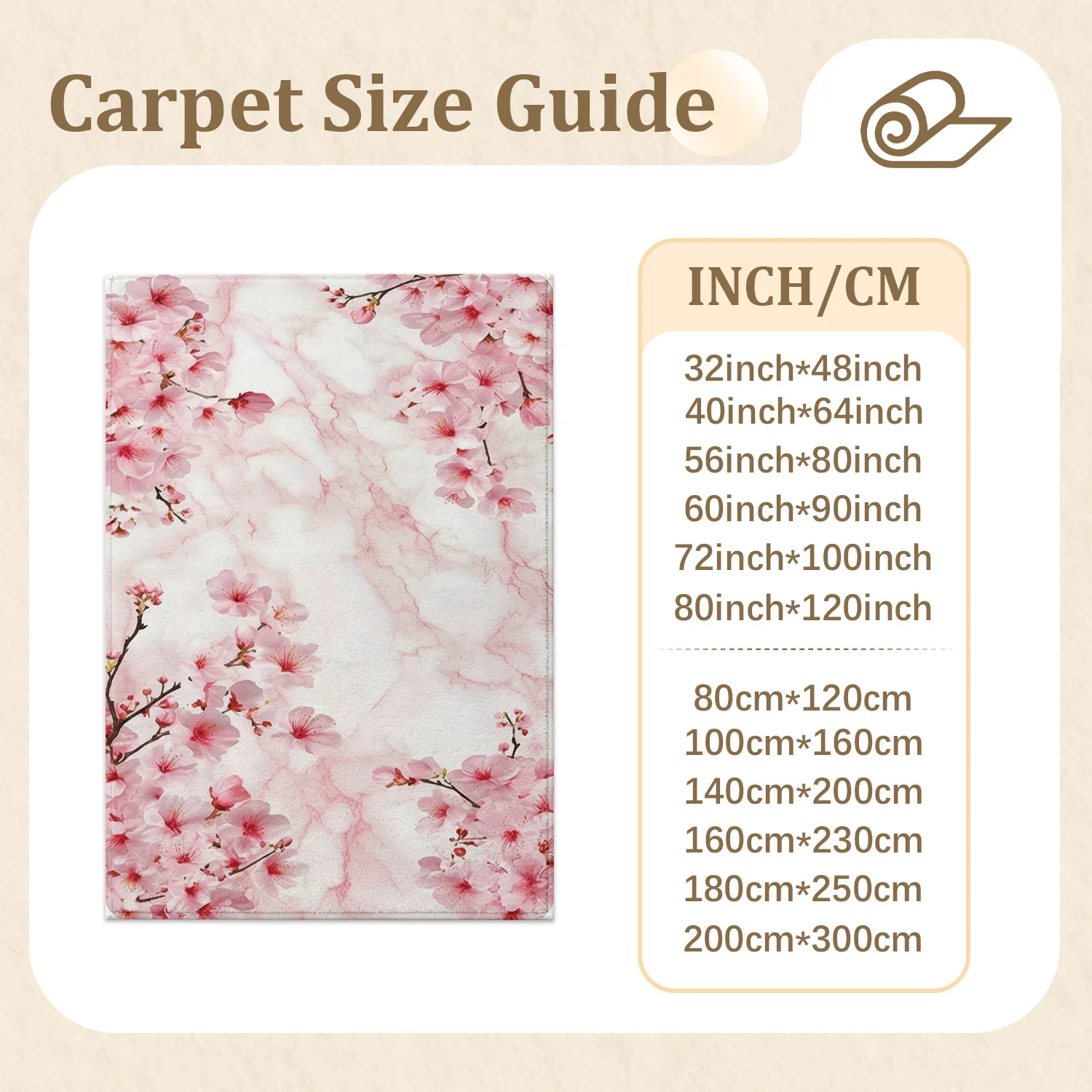 Large Indoor Area Rug, Soft Velvet Low Pile with Non-Slip Dotted Backing, Machine Washable, Pink Cherry Blossom Marble Pattern for Living Room, Bedroom, Entryway