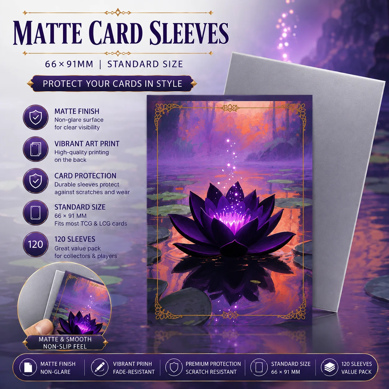 

120PCS 66X91MM Matte Art Trading Card Sleeves Black Lotus Game Card Sleeves Standard Size Card Protector for PTCG/MGT