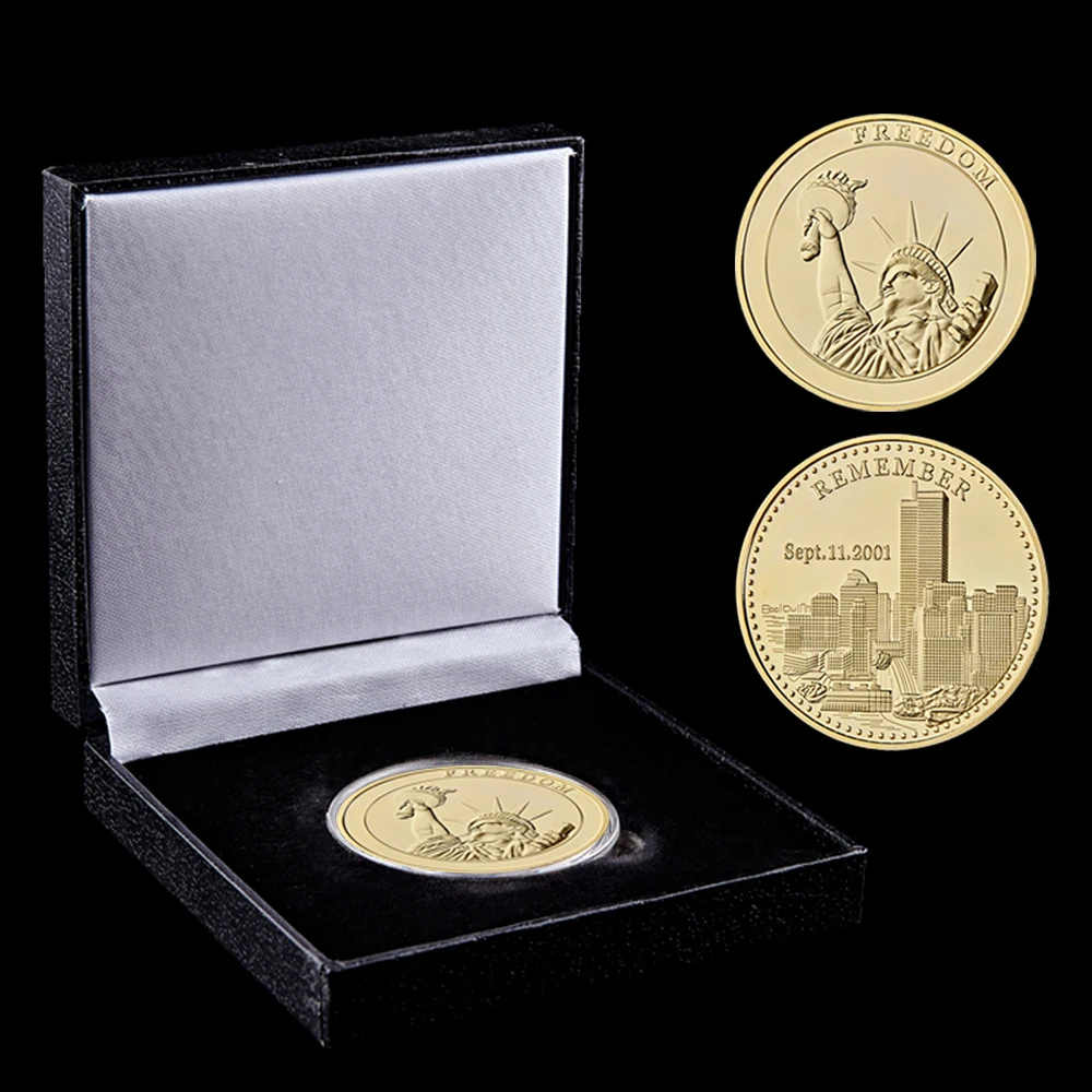 

2001.9.11 Liberty Remember Attacks 1 World Trade Center Challenge Coin USA With Luxury Box Decoration