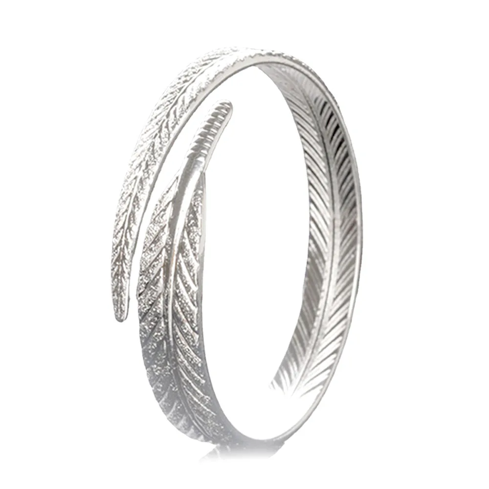 925 فضة سوار ريشة سوار مفتوح المرأة عصرية بسيطة حفلة عيد ميلاد الزفاف الذكرى مجوهرات هدية #5