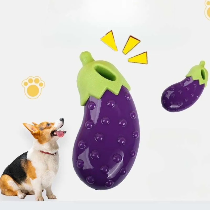 Dog Chewing Toy Bite-resistant Silicone Rubber Sound Toy Dog Speaky Toy Simulated Eggplant Dog Accessories