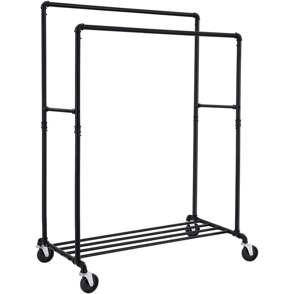 

Heavy-Duty Clothes Rack, Double-Rod Clothing Rack, Industrial Garment Rack on Wheels, Metal Frame