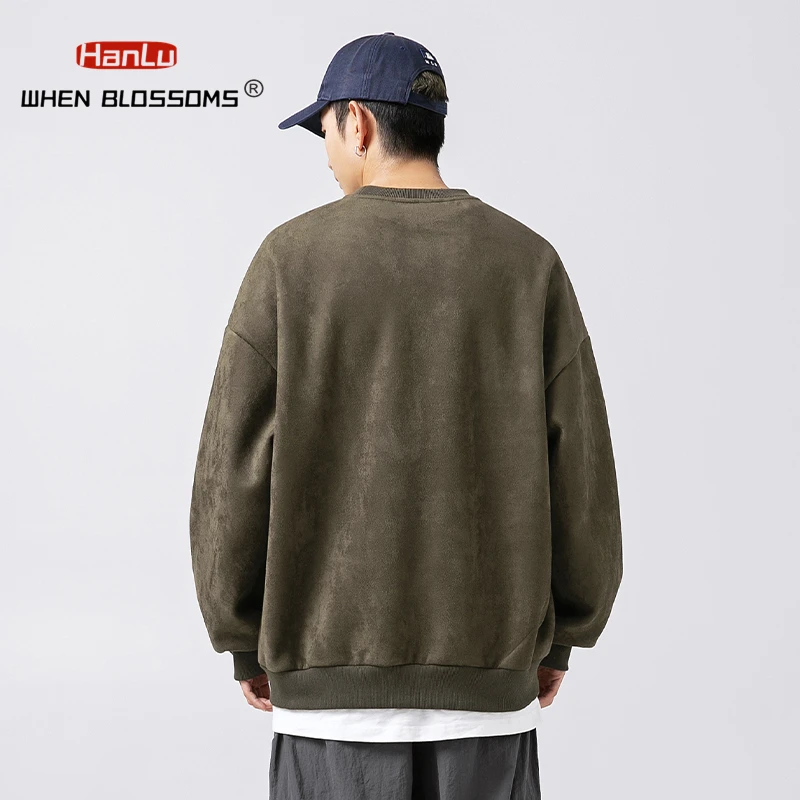 Autumn Men\'s Suede Sweatshirt Korean Fashion Embroidery Streetwear Long Sleeve Top Men Trend Clothing Harajuku Pullover Hoodie