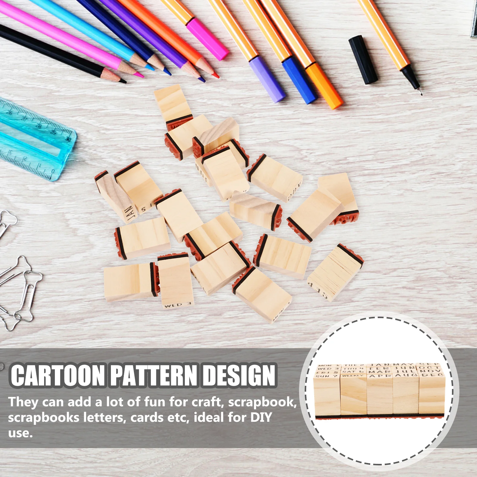 

1Set Handmade Wood Stamp Scrapbooking Supply DIY Craft Planner Month Stamp Kits for Kids Creative Art Projects