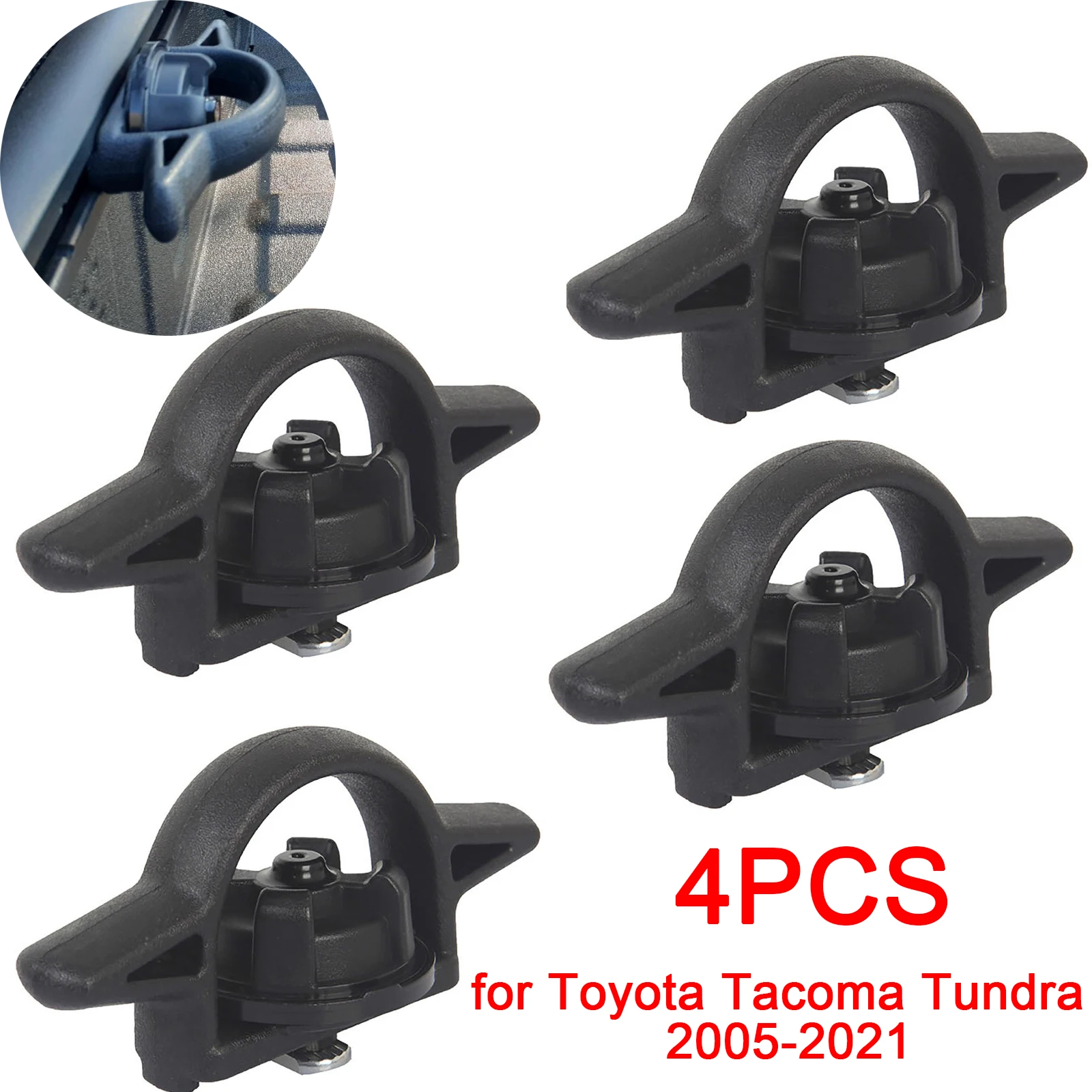 4Pcs Pickup Truck Bed Cleat Tail Box Pull Ring Metal Lathe Side Anchor Buckle Bed Clip Fit for Toyota Tacoma Tundra 2005-2021