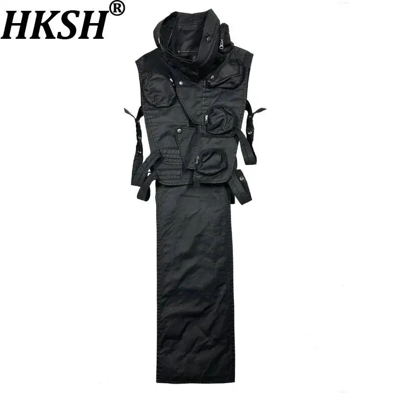 HKSH Waste Land Deconstruction Asymmetric Tactical 3D Pockets Waxed Waistcoat Profile Hierarchical Techwear Dark New Vest HK0173