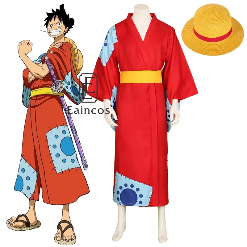 Anime una pieza Cosplay mono D Luffy Wano país Arco Cosplay disfraz sombrero Kimono Yukata traje personalizado disfraces de Halloween R