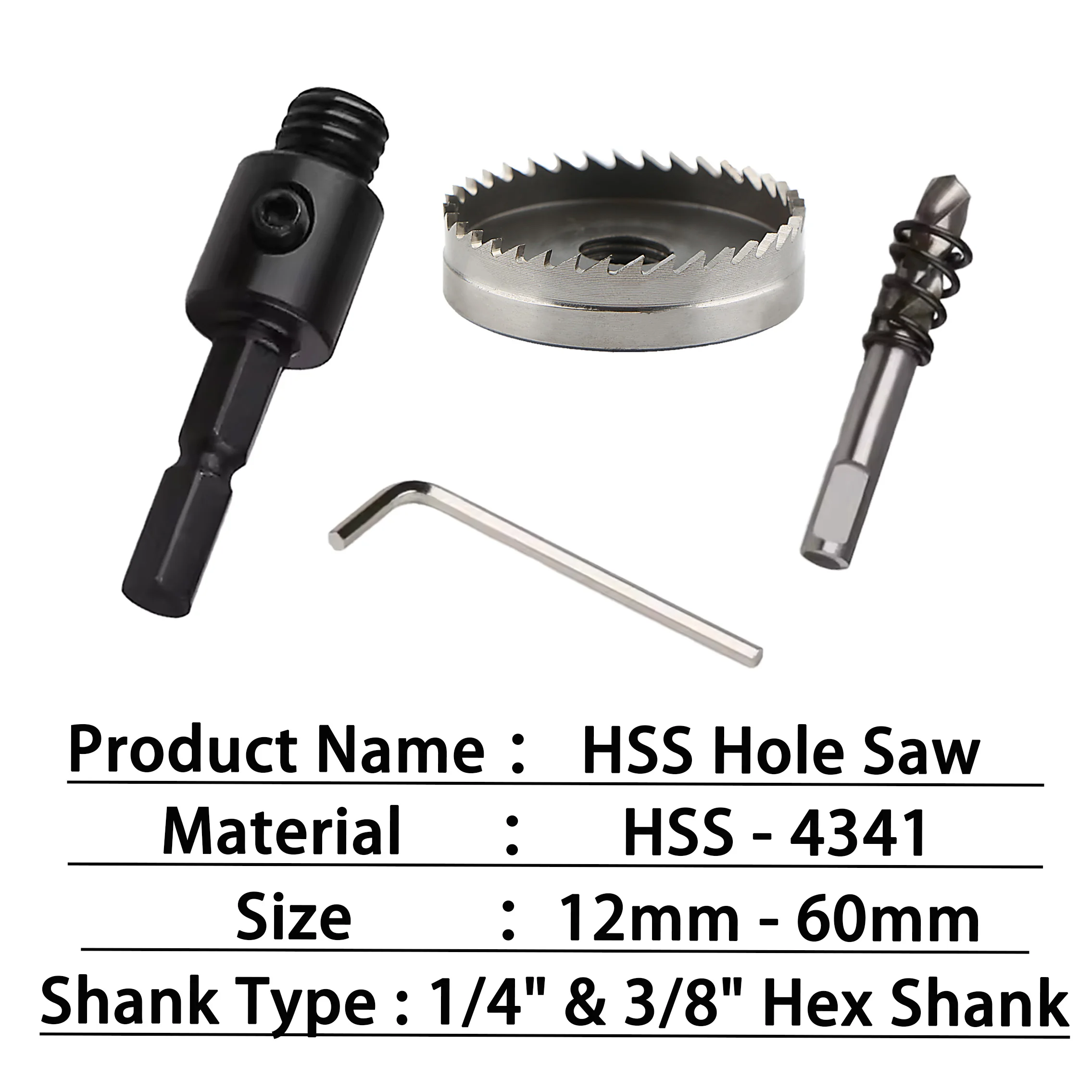 レイゼン HSS-4341 六角軸高速鋼ドリルビット 12-60mm ホールソーセット 薄い金属、ステンレス鋼、プラスチック、PVCに対応