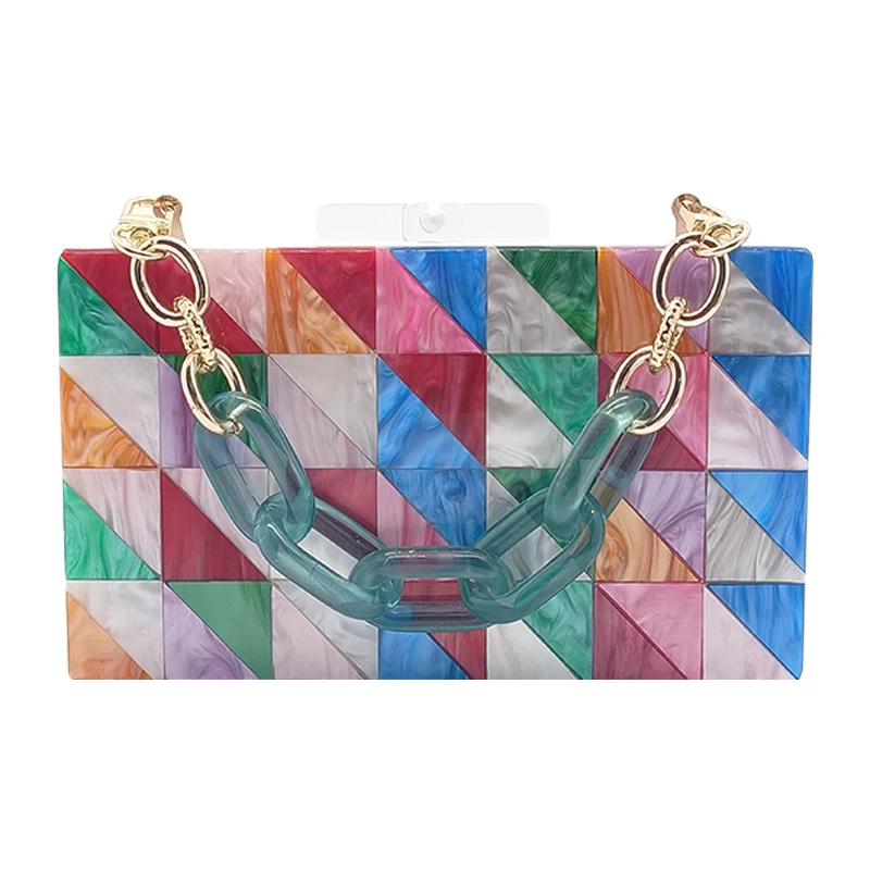 New Luxury Women Acrylic Evening Bags Multicolor Triangle Patchwork Clutch Purse Novelty Wallet Brand Handbag Designer Crossbody